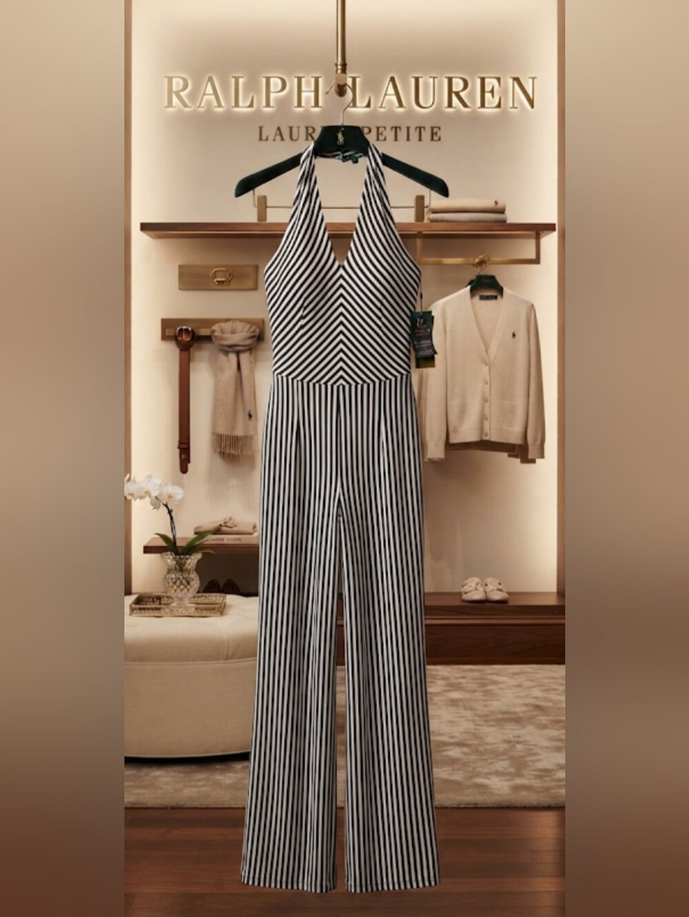 𝐑𝐚𝐥𝐩𝐡 𝐋𝐚𝐮𝐫𝐞𝐧 Striped Halter Jumpsuit NWT